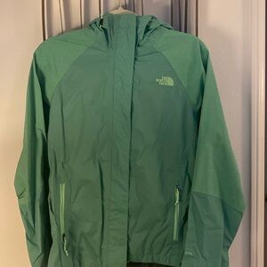 North face green waterproof windbreaker hooded